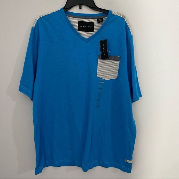 Sean John Men’s V Neck Short Sleeve Blue Basic Teeshirt 2XL - Picture 1 of 3